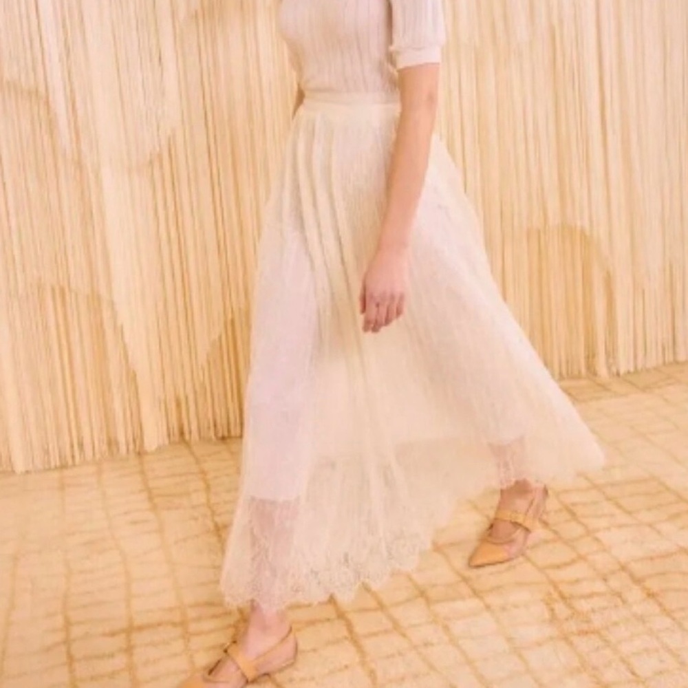 Ulla Johnson Maren Pleated Metallic Lace Midi Skirt